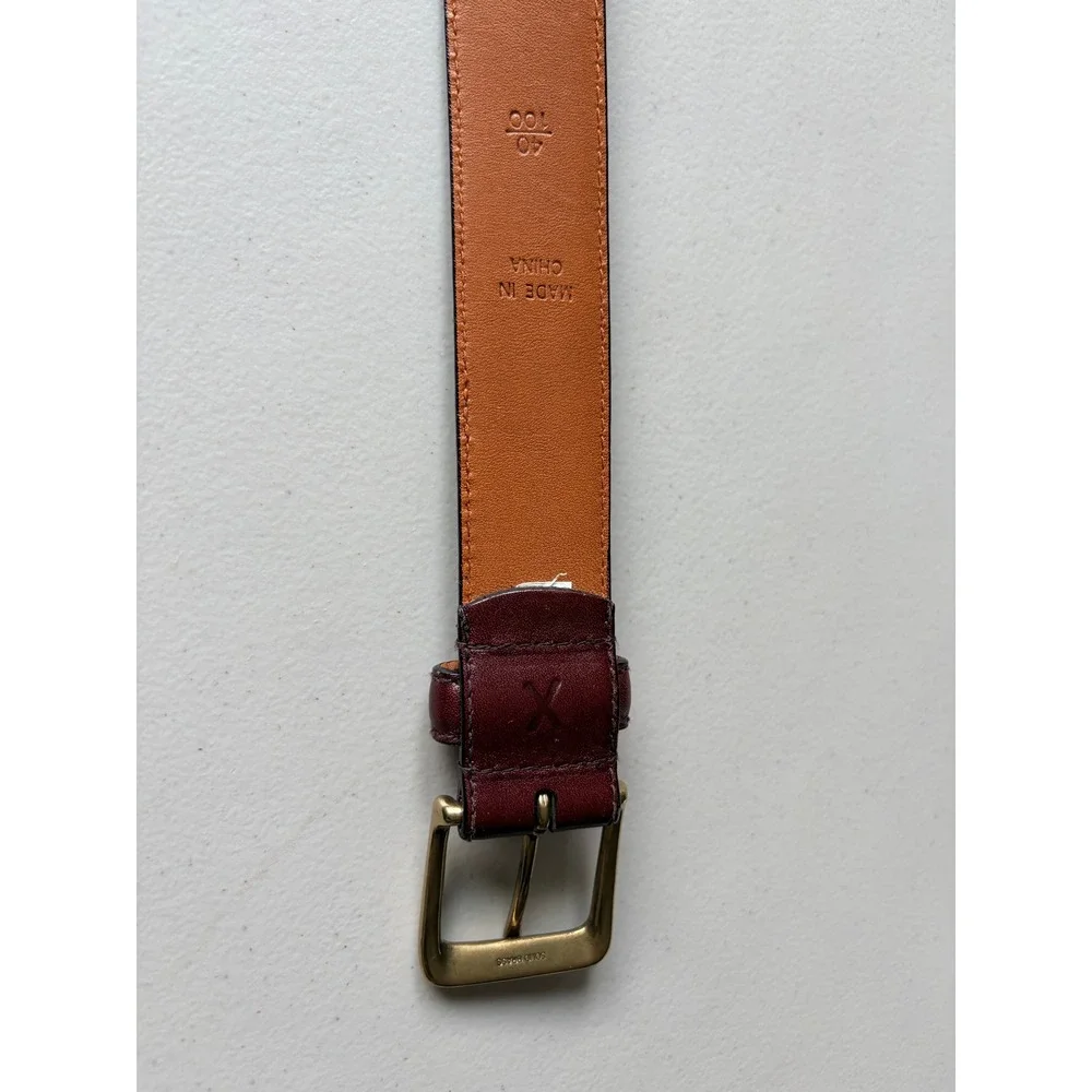 Polo Ralph Lauren Leather Belt 40 Brown Burgundy Brass Buckle Made in Italy
